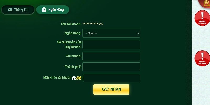 Hoàn thành liên kết ngân hàng rút tiền FB88